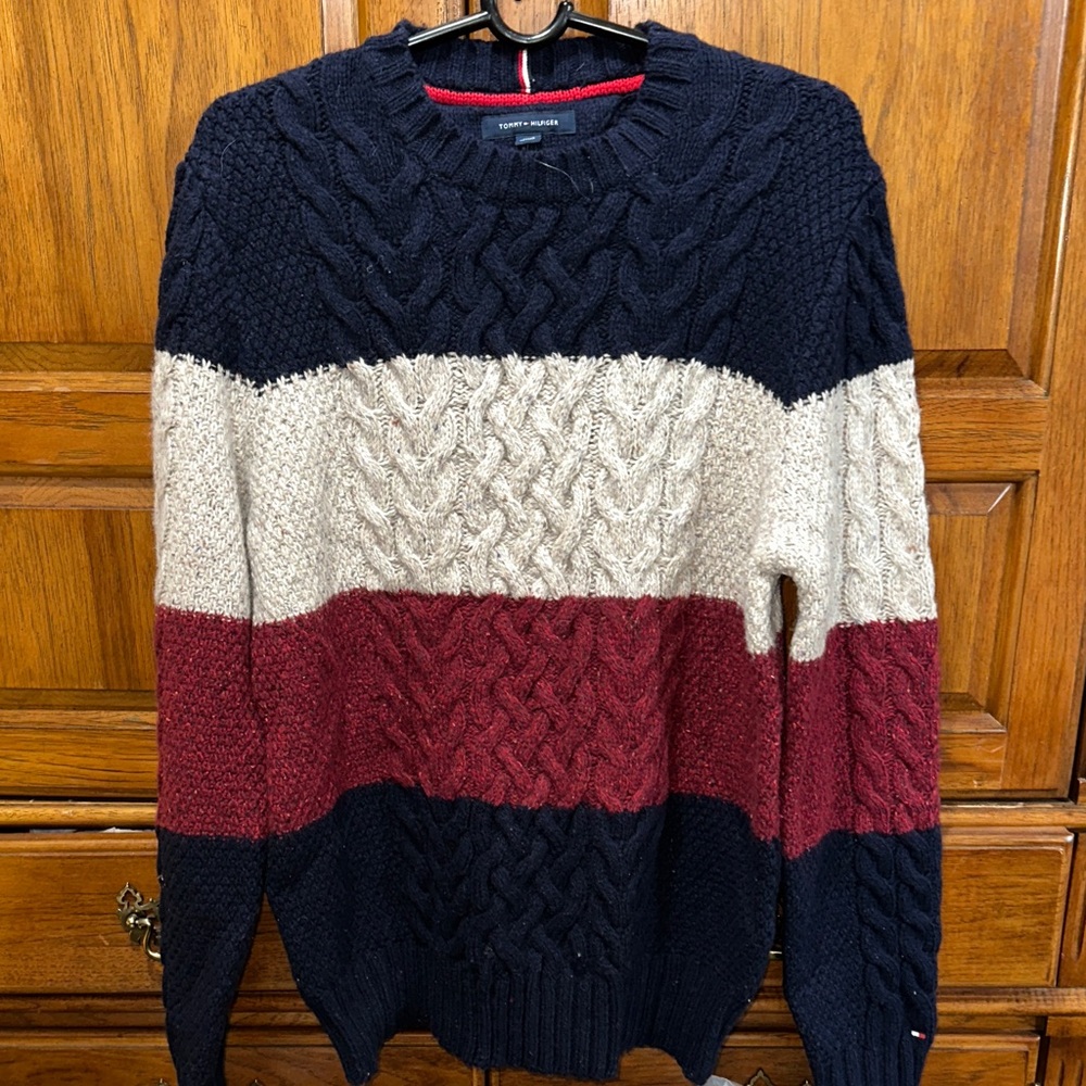 Tommy Hilfiger Men's Crewneck Sweater - Navy, Cream, Red